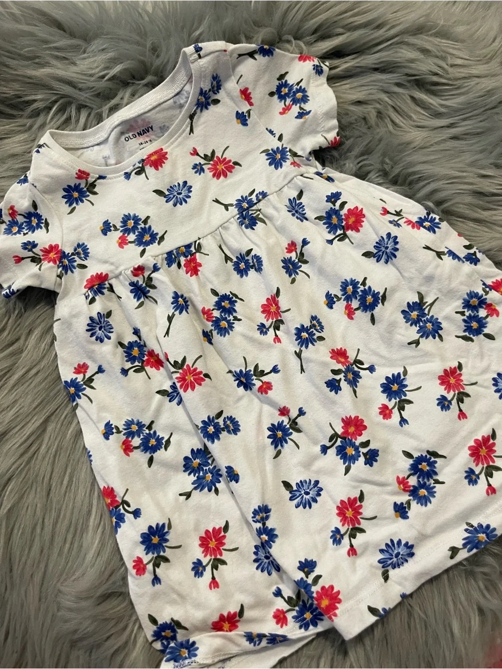 Cute baby girl dress white with blue and red flowers #2788